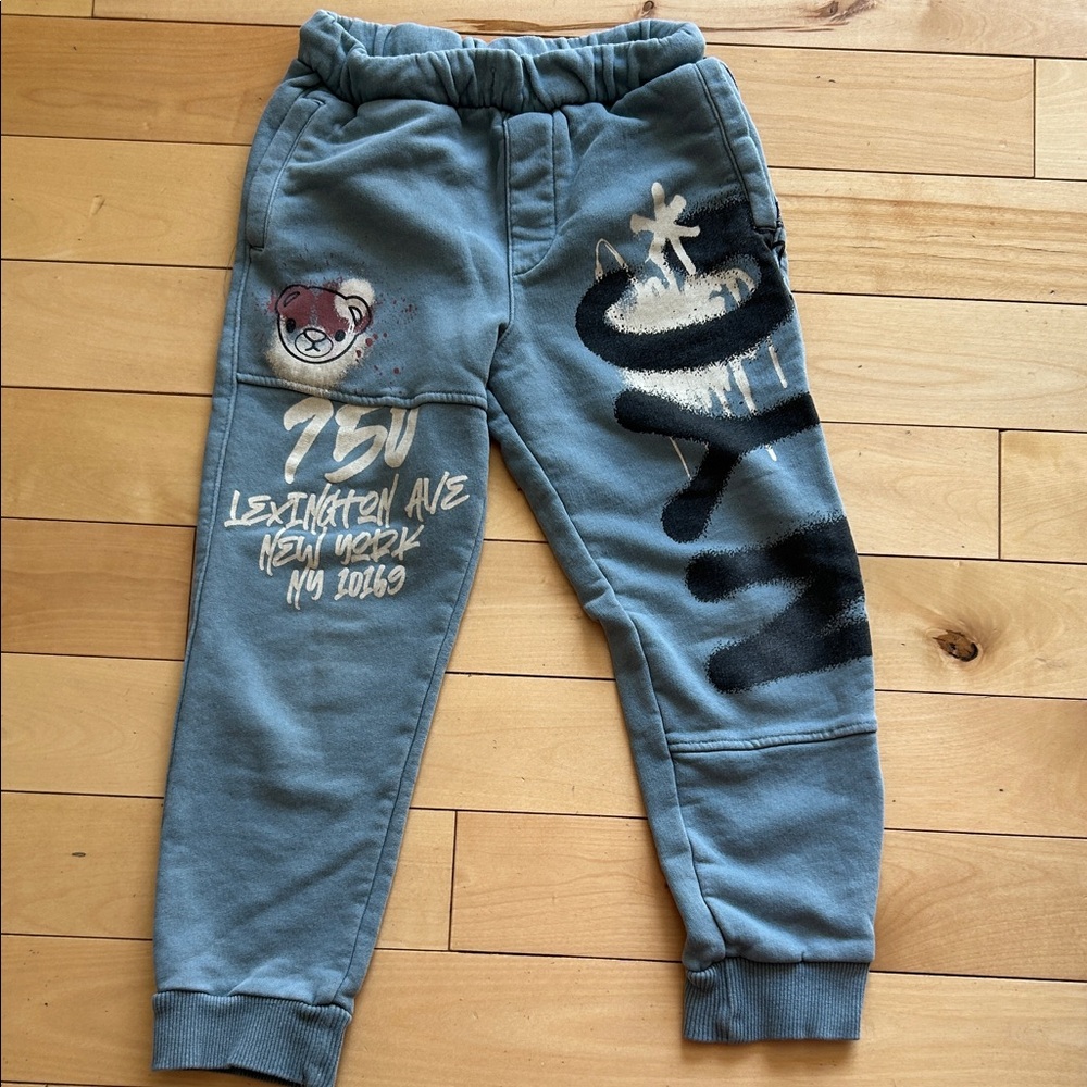Zara Dusty Blue Graphic Jogger Sweatpants